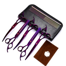 Pet Grooming Scissors Kit Safety Round Tip Stainless Steel Pet Grooming Trimmer Kit Thinning Straight Curved Tooth Shear