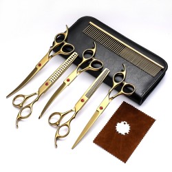 Pet Grooming Scissors Kit Safety Round Tip Stainless Steel Pet Grooming Trimmer Kit Thinning Straight Curved Tooth Shear