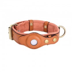 Custom Leather Pet Collar With airtag tracker Solid Pattern