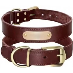 Wholesale Leather Dog Collar With Engraved Nameplate for pet