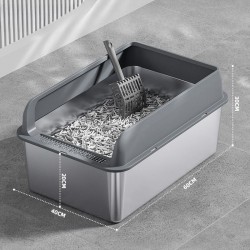 Custom Cat Litter Box with High Sides Scoop Non-Sticky Steel Metal Design for Cats & Their Comfortable Toilet Access
