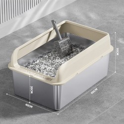 Custom Cat Litter Box with High Sides Scoop Non-Sticky Steel Metal Design for Cats & Their Comfortable Toilet Access