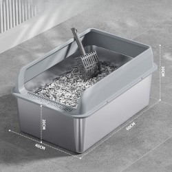 Custom Cat Litter Box with High Sides Scoop Non-Sticky Steel Metal Design for Cats & Their Comfortable Toilet Access