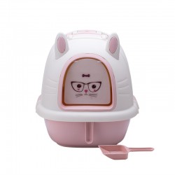 Pet Pink Litter Box Cleaning Training for Cats, Luxury Plastic Cat Litter Box Closed Large Cat Toilet