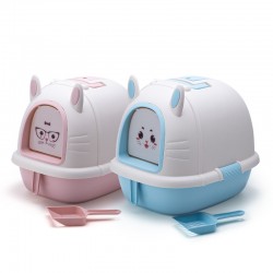 Pet Pink Litter Box Cleaning Training for Cats, Luxury Plastic Cat Litter Box Closed Large Cat Toilet