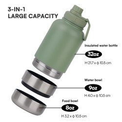 Stainless Steel Pet Feeder Custom 3 in 1 Portable Travel Dog Water Bottles With Food Container