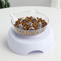 Plastic Double Cat Bowl Luxury Elevated Slow Feeder Transparent Double Cat Bowl Dog Feeder