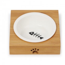 Bamboo Elevated Dog Bowl and Water Bowls Stand Feeder with 2 Stainless Steel Bowls Ceramic Bowl