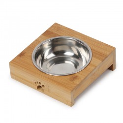 Bamboo Elevated Dog Bowl and Water Bowls Stand Feeder with 2 Stainless Steel Bowls Ceramic Bowl