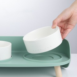 Double Pet Feeding Bowls Ceramic Elevated Raised Pet Feeding Bowls for Cats or Small Dogs Non-Wasting with Stand