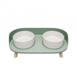 Double Pet Feeding Bowls Ceramic Elevated Raised Pet Feeding Bowls for Cats or Small Dogs Non-Wasting with Stand