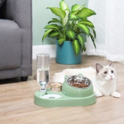 Double Cat Food Bowls Pet Double Bowl Pet Feeder Automatic Cat Drinking Fountain