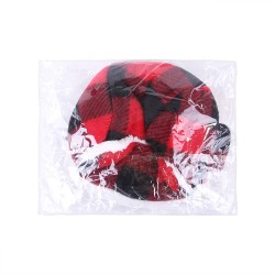 Warm Christmas Dog Hat with Earmuffs Adjustable Pet Red Plaid Pet Cap Xmas Dog Headwear Headdress