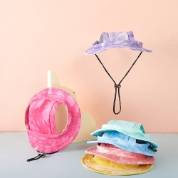 Custom Summer Pet Sunhat Visor Sun Protection Tie-dye Bucket Cap Breathable Cotton Travel Hat With Ear Hole for Dog Cat