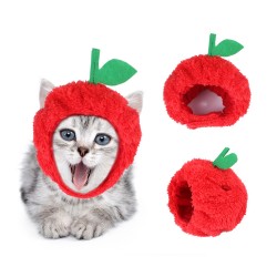 Custom Cat Strawberry Hat Pet Ears Warm Dog Ear Cover Noise Protection Head Wrap Funny Cat Hat Strawberry Halloween