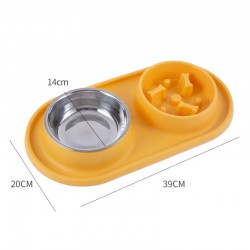 Wholesale Double Bowl Feeder Silicon Water Food Stainless Steel Slow Pet Dog Bowls Feeders