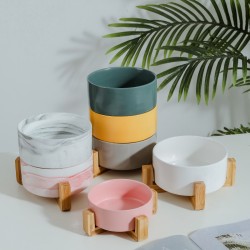 Custom Wooden Dog Bowl Feeder Rounded Ceramic Feed Bowl Food and Water Bowl in Stock