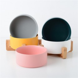 Custom Wooden Dog Bowl Feeder Rounded Ceramic Feed Bowl Food and Water Bowl in Stock