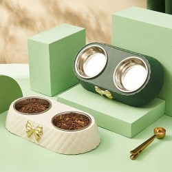 Wholesale Pet Food Bowl Detachable Double Bowl Bow-tie Decoration Pet Accessories for Cats Dogs