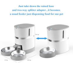 Custom Pet Feeder Dispenser for with Two-Way Splitter and Double Bowls Automatic Dog Feeder
