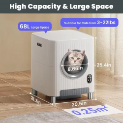 Cat Litter Plastic Box Automatic Toilet for Cats Self Cleaning Litter Box Large Capacity 68L Quiet Operation Easy Clean White
