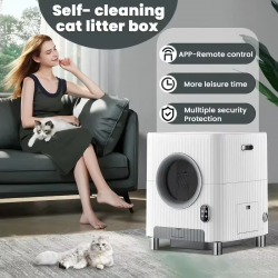 Cat Litter Plastic Box Automatic Toilet for Cats Self Cleaning Litter Box Large Capacity 68L Quiet Operation Easy Clean White